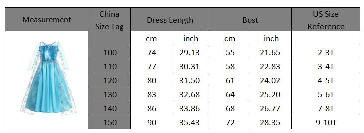 Girls Elsa Princess Dresses - Carnival Party Gown Cloak - Kids Birthday Cosplay Costume Frozen Snow Queen Clothes