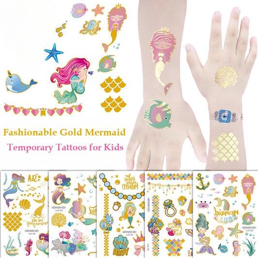 Fashionable Gold Mermaid Temporary Tattoos for Kids - Safe and Stylish Body Art