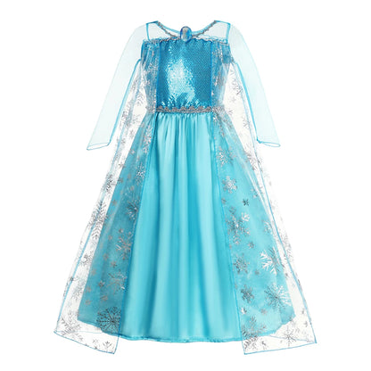 Girls Elsa Princess Dresses - Carnival Party Gown Cloak - Kids Birthday Cosplay Costume Frozen Snow Queen Clothes