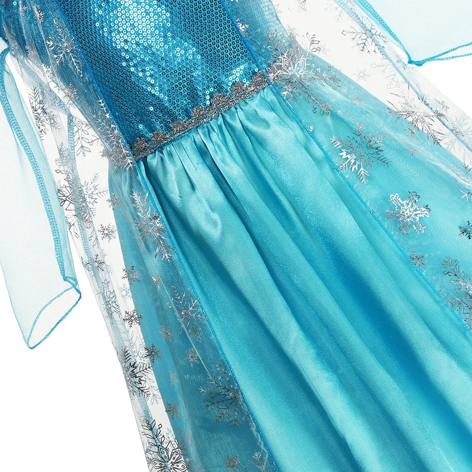 Girls Elsa Princess Dresses - Carnival Party Gown Cloak - Kids Birthday Cosplay Costume Frozen Snow Queen Clothes