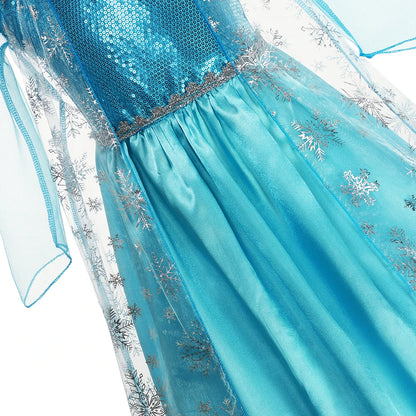 Girls Elsa Princess Dresses - Carnival Party Gown Cloak - Kids Birthday Cosplay Costume Frozen Snow Queen Clothes