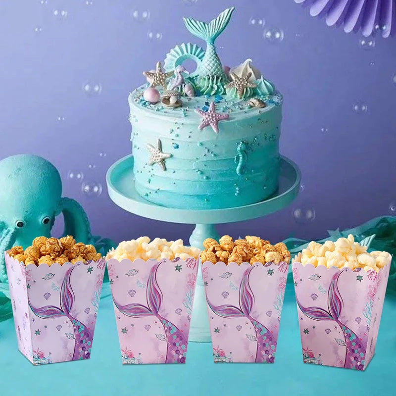 Mermaid Theme Popcorn and Candy Boxes - Perfect for Birthday Parties and Baby Showers