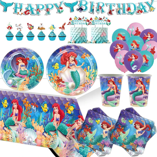 The Little Mermaid Princess Ariel Tableware Party Supplies - Birthday Party Decorations Set