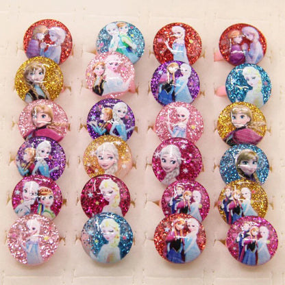 12pcs Disney Frozen Elsa Anna Princess Rings - Acrylic Minnie Mouse Unicorn Kids Finger Rings Girls Gifts Birthday Party Supplies