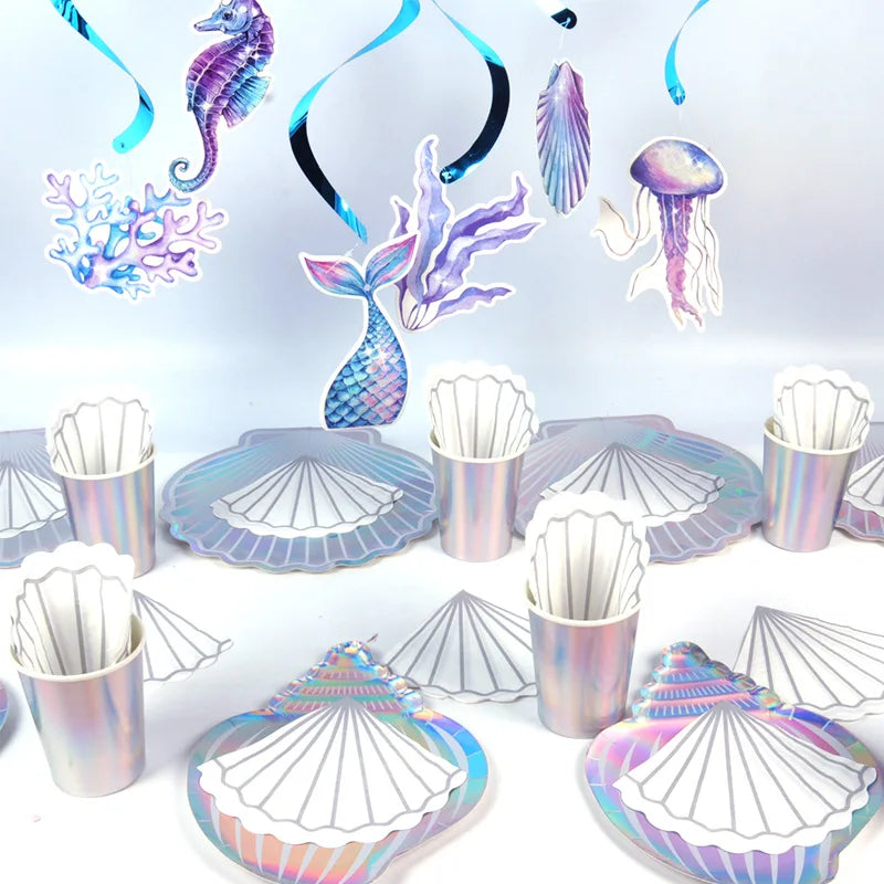 Little Mermaid Party Supplies - Complete Mermaid Birthday Decorations and Disposable Tableware Set