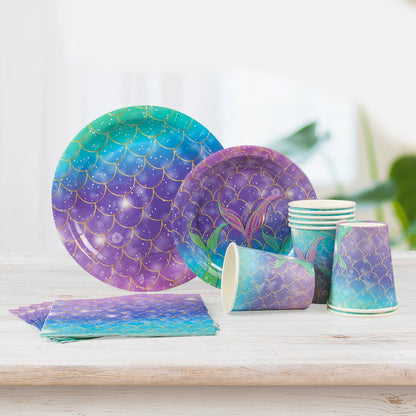 Little Mermaid Party Supplies - Complete Mermaid Birthday Decorations and Disposable Tableware Set