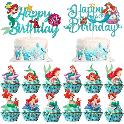 Princess The Little Mermaid Ariel Tableware Set - Perfect for Girl's Birthday Decorations, Cake Topper, and Baby Shower Party Supplies