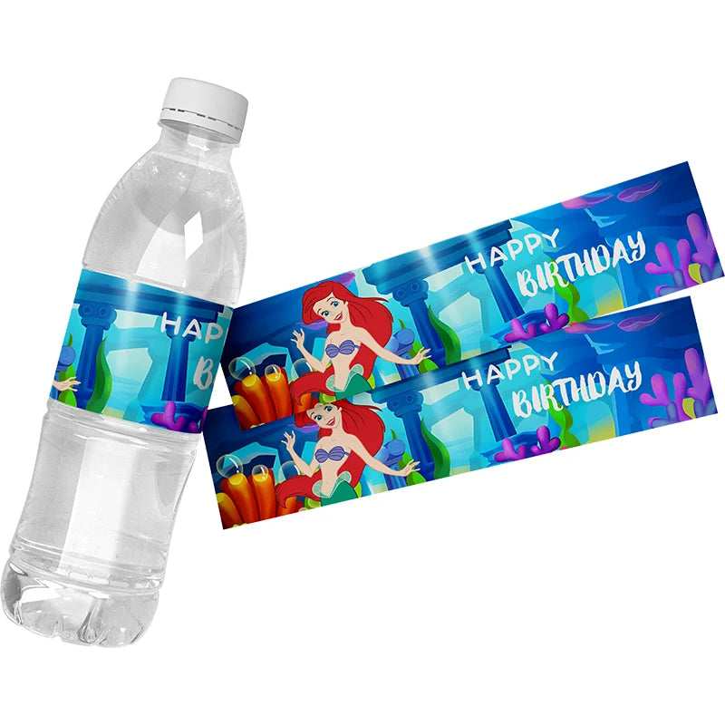 Disney The Little Mermaid Water Bottle Labels - 6Pcs Birthday Party Decorations