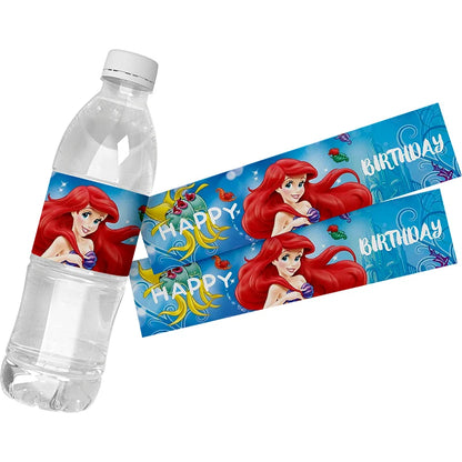 Disney The Little Mermaid Water Bottle Labels - 6Pcs Birthday Party Decorations