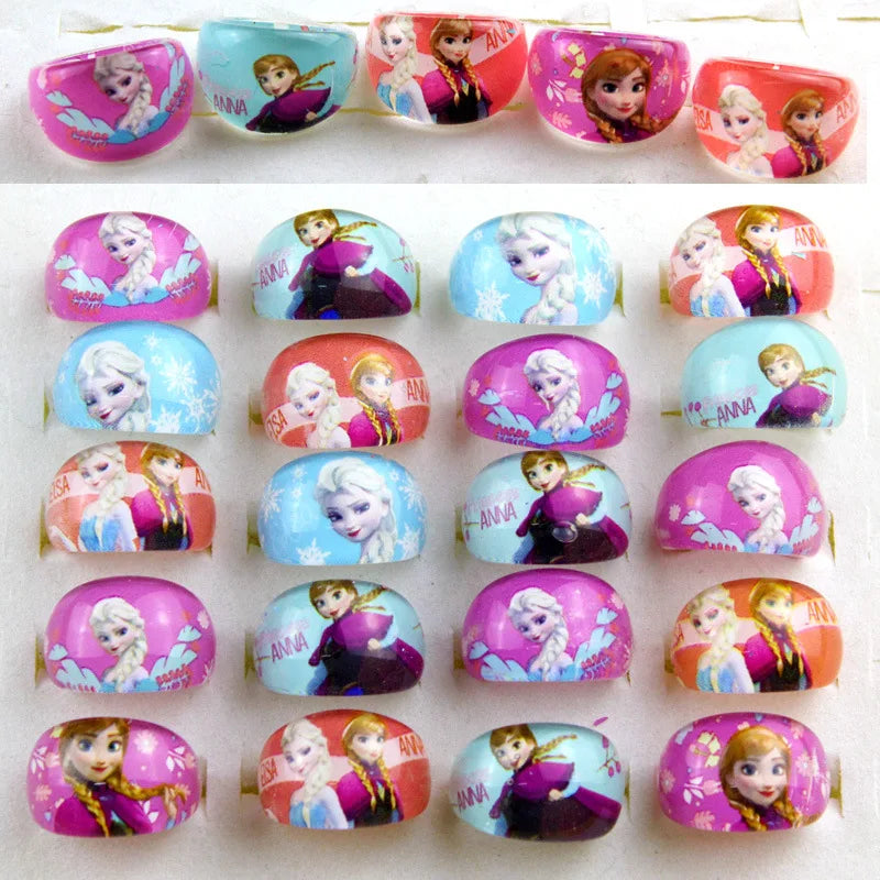 12pcs Disney Frozen Elsa Anna Princess Rings - Acrylic Minnie Mouse Unicorn Kids Finger Rings Girls Gifts Birthday Party Supplies