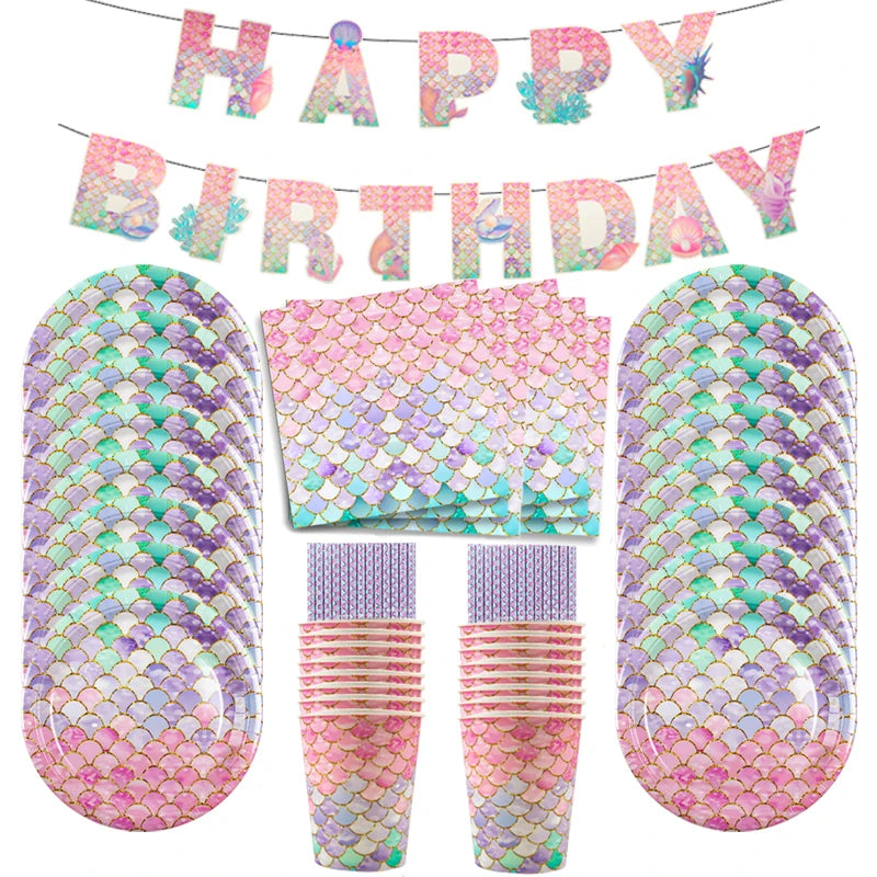 Little Mermaid Party Supplies - Complete Mermaid Birthday Decorations and Disposable Tableware Set