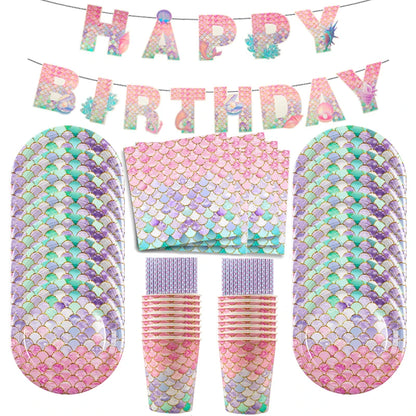 Little Mermaid Party Supplies - Complete Mermaid Birthday Decorations and Disposable Tableware Set