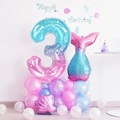 40-Inch Rainbow Starry Sky Number Foil Balloon - Giant Gradient Digital Balloon for Kids Mermaid Birthday Party Decoration