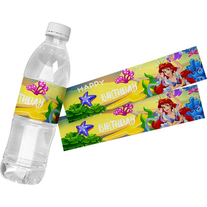 Disney The Little Mermaid Water Bottle Labels - 6Pcs Birthday Party Decorations