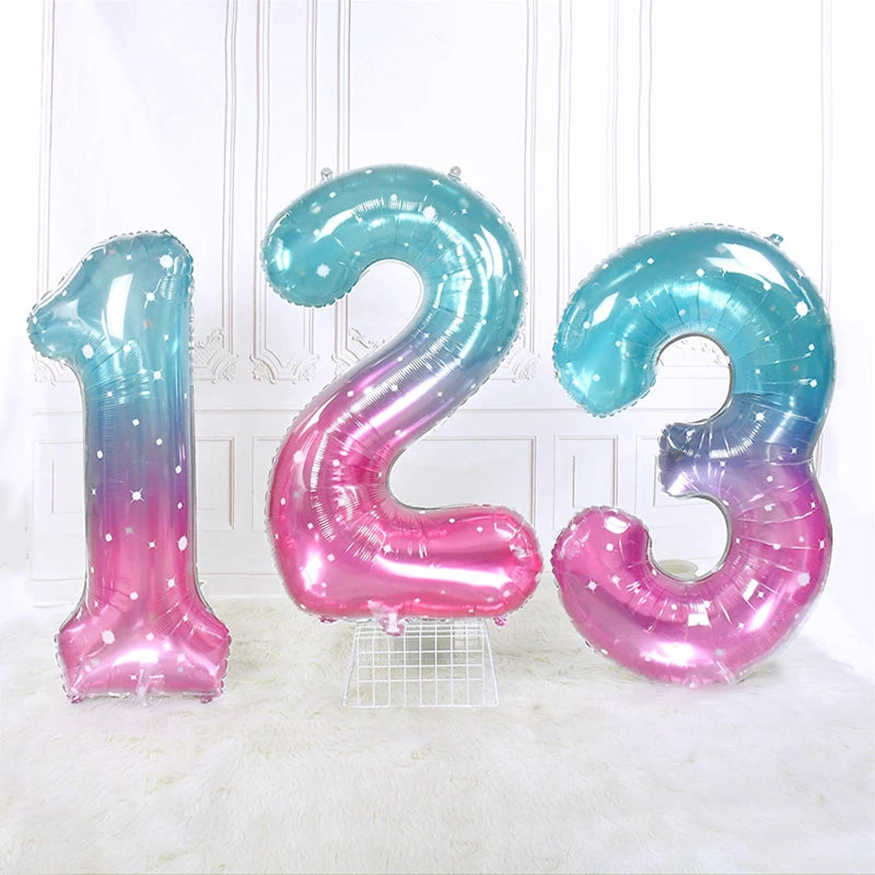 40-Inch Rainbow Starry Sky Number Foil Balloon - Giant Gradient Digital Balloon for Kids Mermaid Birthday Party Decoration