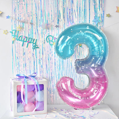 40-Inch Rainbow Starry Sky Number Foil Balloon - Giant Gradient Digital Balloon for Kids Mermaid Birthday Party Decoration