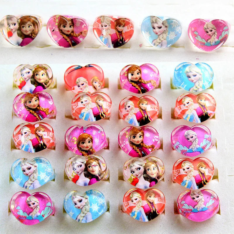 12pcs Disney Frozen Elsa Anna Princess Rings - Acrylic Minnie Mouse Unicorn Kids Finger Rings Girls Gifts Birthday Party Supplies