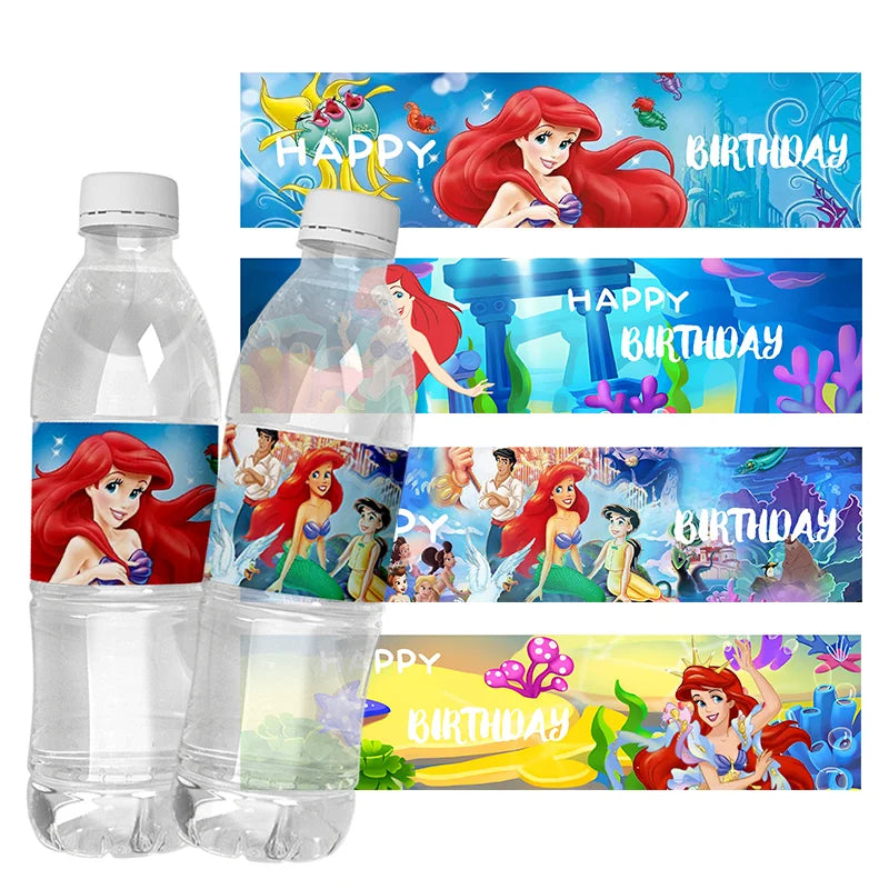 Disney The Little Mermaid Water Bottle Labels - 6Pcs Birthday Party Decorations