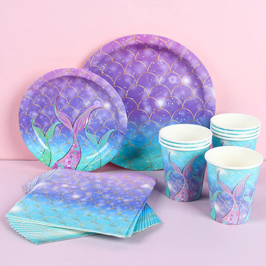 Little Mermaid Party Decoration - Disposable Tableware Set for Kids Birthday and Baby Shower