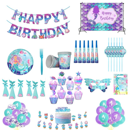 Mermaid Disposable Tableware and Decorations - Perfect for Mermaid Birthday Party