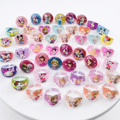 12pcs Disney Frozen Elsa Anna Princess Rings - Acrylic Minnie Mouse Unicorn Kids Finger Rings Girls Gifts Birthday Party Supplies