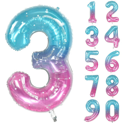 40-Inch Rainbow Starry Sky Number Foil Balloon - Giant Gradient Digital Balloon for Kids Mermaid Birthday Party Decoration