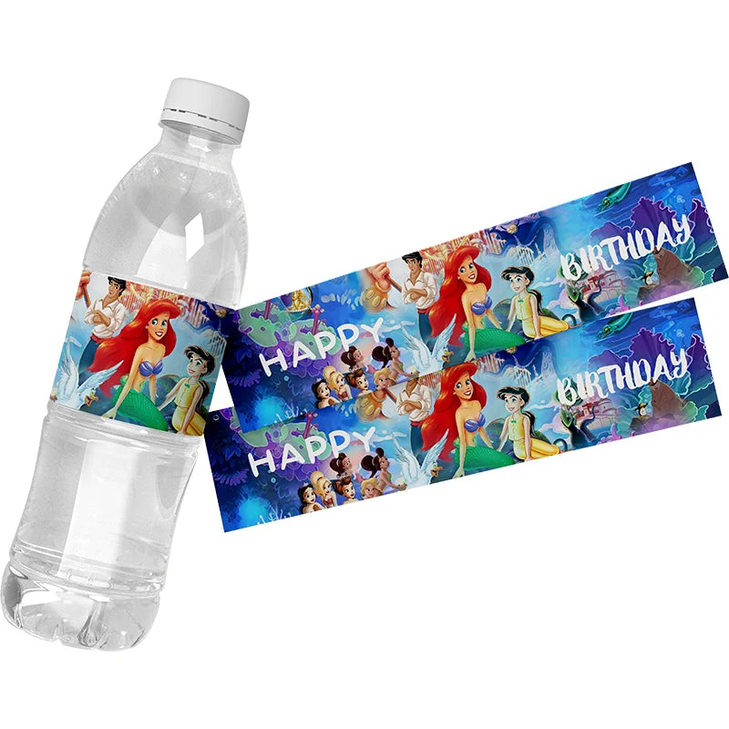 Disney The Little Mermaid Water Bottle Labels - 6Pcs Birthday Party Decorations