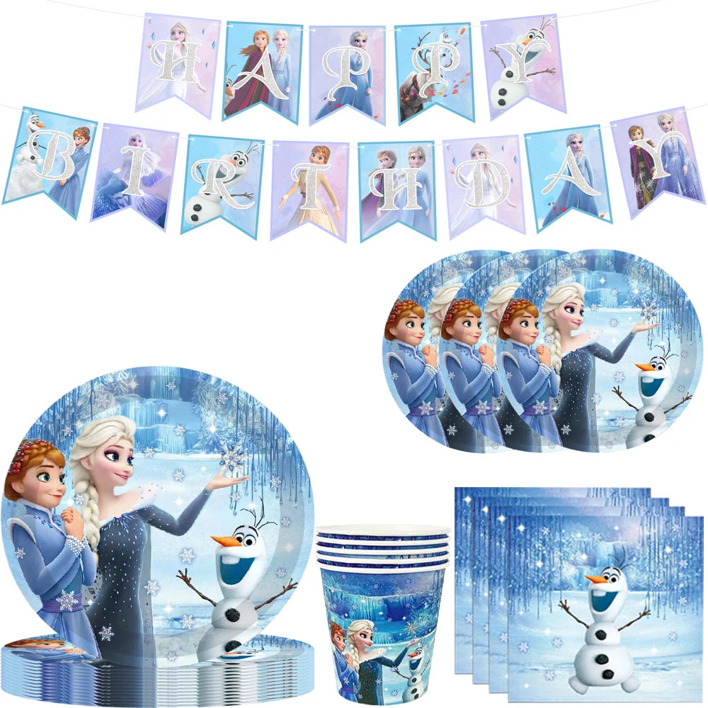 Disney Frozen Birthday Party Paper Disposable Tableware Set for 10 Guests - Baby Shower and Event Decorations